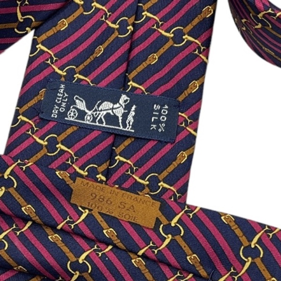 HERMÈS 986 SA Blue/Purple Striped Horse Bit Belts Silk LUXURY Tie FRANCE - Picture 3 of 4